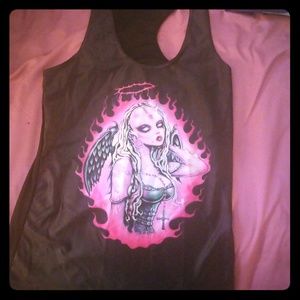 Racerback tank top with goth angel graphic